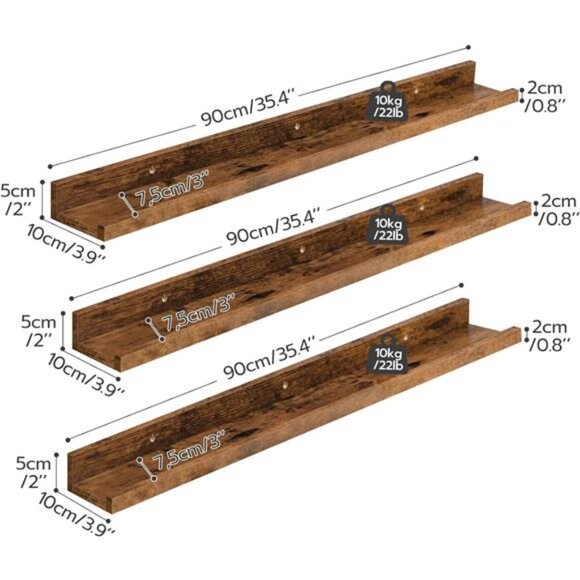 Floating Shelves, Wall Shelf Set of 3, 35.4 Inches Hanging Shelf - Picture 3 of 7